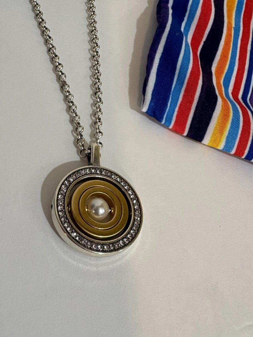 Authentic Brighton Meridian Spinning Pearl Pendant Necklace LIKE NEW must see